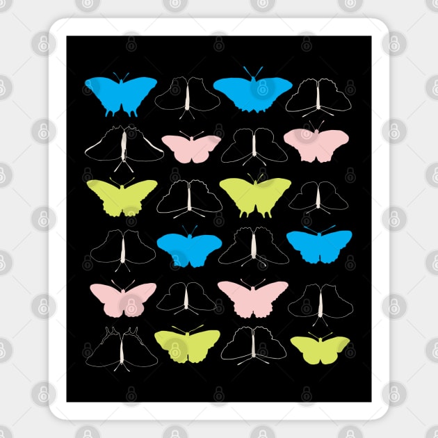 Collection of colorful neon pastel butterflies on black Magnet by agus.cami